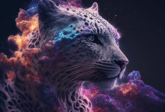 White Leopard Fantasy Space Purple Blue Canvas Art Wall Picture