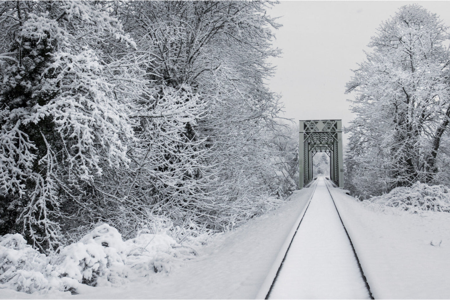 White Snow Winter Railway Trees Canvas Art Wall Picture Or Gloss Print