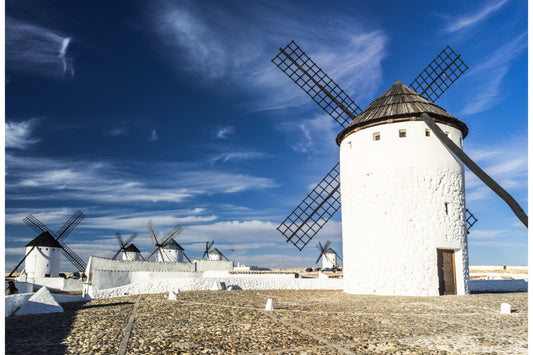 White Windmills Blue Sky Canvas Art Wall Picture Or Gloss Print