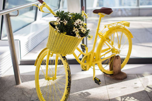 Yellow Bike Flowers Flower Canvas Art Wall Picture Or Gloss Print