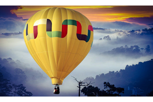 Yellow Hot Air Balloon Sunset Blue Canvas Art Wall Picture Or Gloss Print