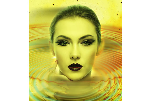 Yellow Lime Green Abstract Woman Face Canvas Art Wall Picture Or Gloss Print