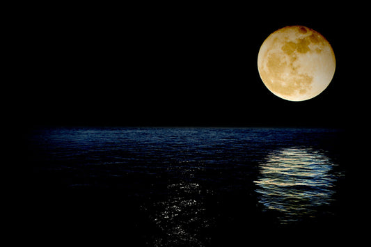 Yellow Moon Sea Space Canvas Art Wall Picture Or Gloss Print