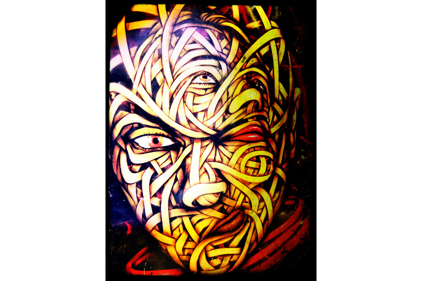 Yellow Multi Colour Abstract Graffiti Face Canvas Art Wall Picture Or Gloss Print