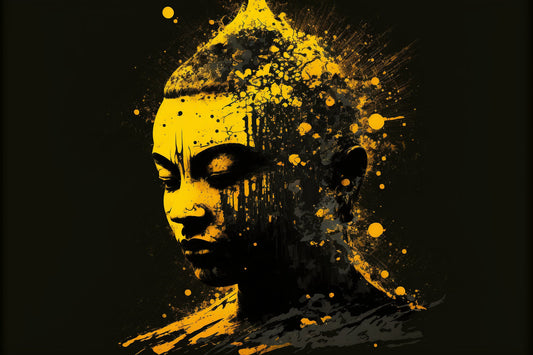 Yellow Splash Grey Buddha Abstract Canvas Art Wall Picture