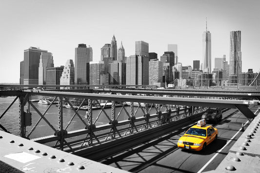 Yellow Taxi Black White City Cityscape Canvas Art Wall Picture Or Gloss Print