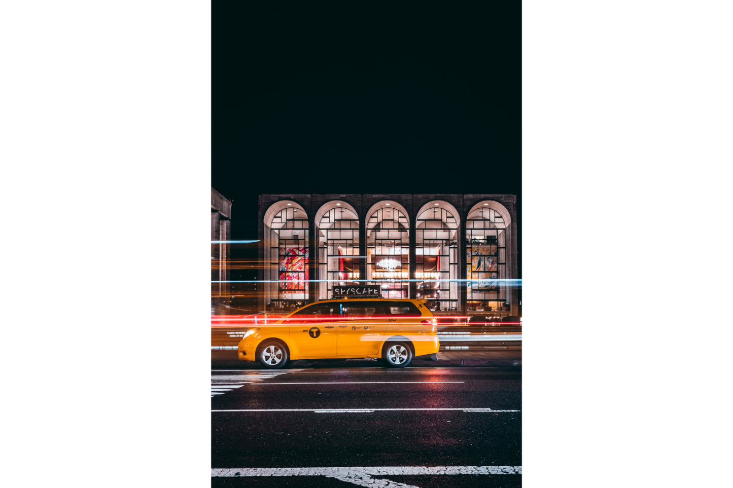 Yellow Taxi City Lights At Night Canvas Art Wall Picture Or Gloss Print