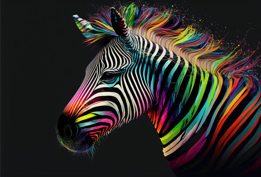 Zebra Abstract Colourful Green Orange Blue Canvas Art Wall Picture